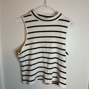 Old Navy Black & White Striped Mock Neck Tank